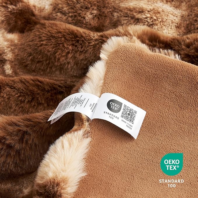 Cozy Bliss Faux Fur Throw Blanket for Bed Queen Size, Fuzzy Soft Plush Thick Bubble Blanket for Bedroom Living Room, 90x90 Inches Tie-dye Brown