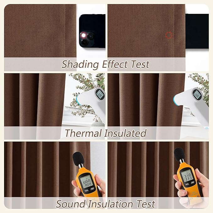 Guken 100% Blackout Curtains 96 Inch Length 2 Panels Set for Living Room Bedroom Back Tab Thermal Insulated Black Out Linen Drapes Room Darkening Window Curtains 96 Inches Long,Rustic Brown
