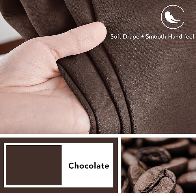 Deconovo Blackout Curtains, Thermal Insulated, W52 x L72 2 Panels, Back Tab, Machine Washable, Room-Darkening Drapes for Bedroom/Living Room Chocolate