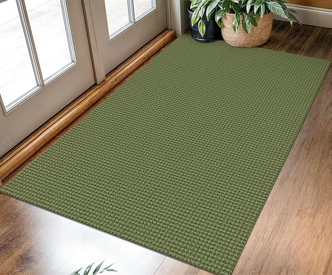 KOZYFLY Rugs for Entryway 3x5 ft Washable Area Rug Non Slip Rubber Backed Entry Rug Woven Indoor Door Mat Cotton Kitchen Rugs Floor Carpet for Entryway, Foyer, Backdoor, Bright Green/Earthy Green