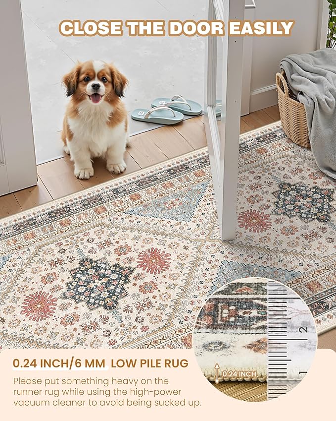 Area Rugs 5x7, Ultra-Thin Washable Rugs for Living Room, Anti-Slip Backing Area Rug for Bedroom, Soft Floral Vintage Home Decor Rug for Dining Room(Blue/Red/Multi,5'x7')