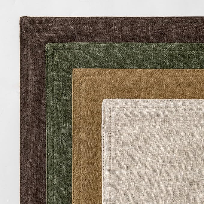MIULEE Neutral Green/Brown Linen Pillow Covers Pack of 4 Decorative Natural Solid Throw Pillow Covers Soft Accent Boho Farmhouse Couch Pillowcases Spring Decors for Living Room Bed Sofa 24x24 Inch