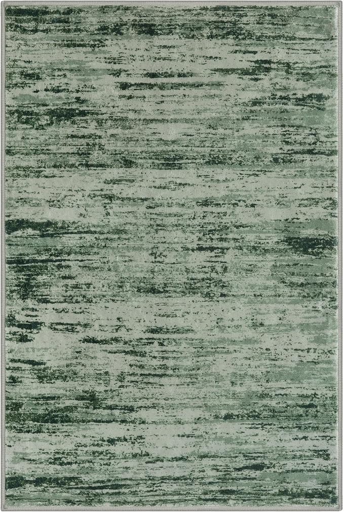 Lansny Modern Abstract Entryway Rug Indoor 2x3 Washable Rug Non-Slip Soft Small Area Rug Forest Green Kitchen Mats Thin Print Faux Wool Floor Carpet Throw Rugs for Entrance Bedroom