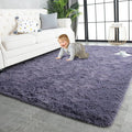TWINNIS Super Soft Shaggy Rugs Fluffy Carpets 8x10 Feet, Indoor Modern Plush Area Rugs for Living Room Bedroom Kid Room Nursery Home Decor, Upgrade Anti-Skid Rectangular Fuzzy Rug, Grey Purple