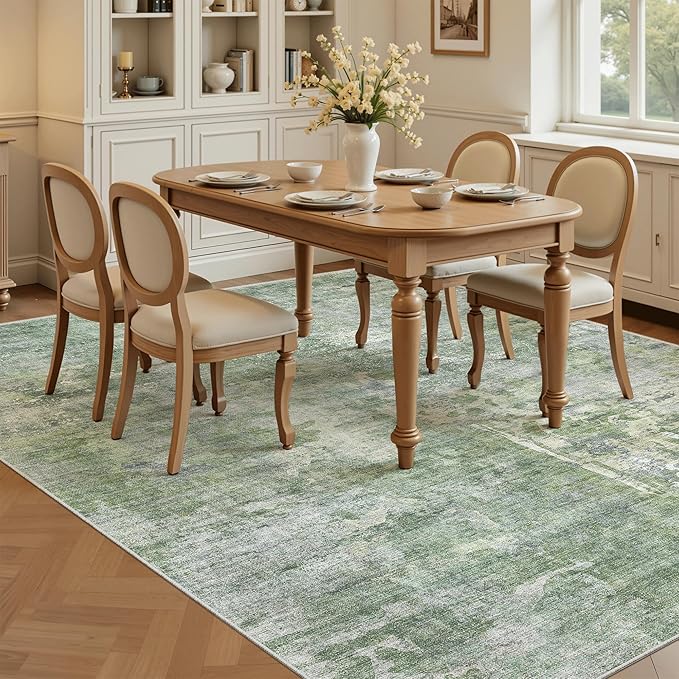 Area Rug 6x9 Abstract Rugs for Living Room 6 x 9 Washable Rugs Green Non Slip Low Pile Rugs for Bedroom Dining Room Foldable Thin