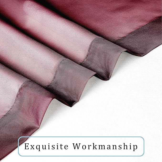 OWENIE Sheer Curtains 96 Inch Long, Elegant Sheer Curtains for Bedroom, Window Voile Sheer Curtain Panels/Drapes/Treatment for Living Room, 2Pcs, Each 42" W x 96" L, Burgundy