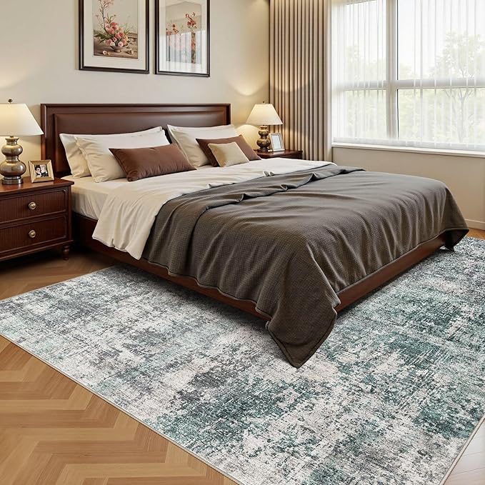 UERMEI 10x12 Area Rug Living Room Rugs - Washable Neutral Modern Abstract Soft Thin Large Rug Indoor Floor No Slip Rug Carpet for Bedroom Under Dining Table Home Office Decor - Green/Grey