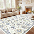 AMADA HOMEFURNISHING 9x12 Washable Area Rug, Low-Profile Large Area Rug with Non-Slip Backing & Durable Edge Binding, Vintage Large Rugs for Living Room, Bedroom & Dining Room