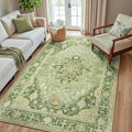 RELEANY Area Rugs 5'x8' Washable Non-Slip, Floral Vintage Distress Print Pattern Medallion Carpet for Living Room Bedroom Dining Room, Sage Green Yellow