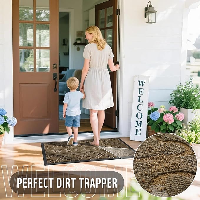 Yimobra Welcome Mat Outdoor Indoor, All-Season Waterproof Front Door Mat Outside Entrance, All-Weather Heavy Duty Non-Slip Doormat, Low Profile Porch Patio Entrance Mats, 47x24, Coffee