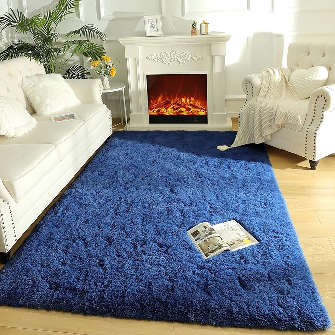 LOCHAS Ultra Soft Indoor Modern Area Rugs Fluffy Living Room Carpets for Children Bedroom Home Decor Nursery Rug 6x9 Feet, Light Navy