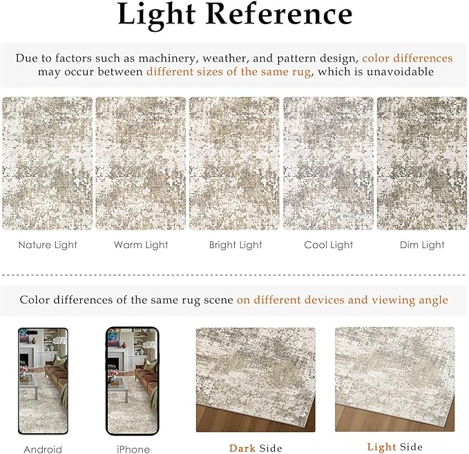PureCozy Beige Area Rug 5x7 Machine Washable Modern Abstract Living Room Carpet Non Slip Neutral Low Pile Soft Non Shedding Bedroom Contemporary Indoor Rug for Kitchen Office Laundry Dining Room