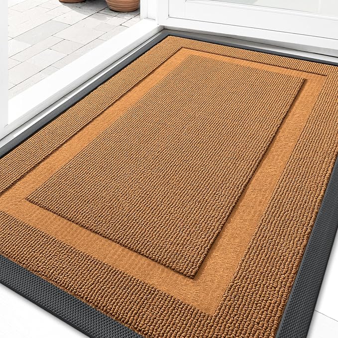 OLANLY Front Door Mat Indoor Outdoor Entrance, Waterproof All-Season, All-Weather Doormat, Sturdy Natural Rubber, Low Profile, Easy Clean Patio Porch Entryway Mat, 33x21, Tangerine Orange