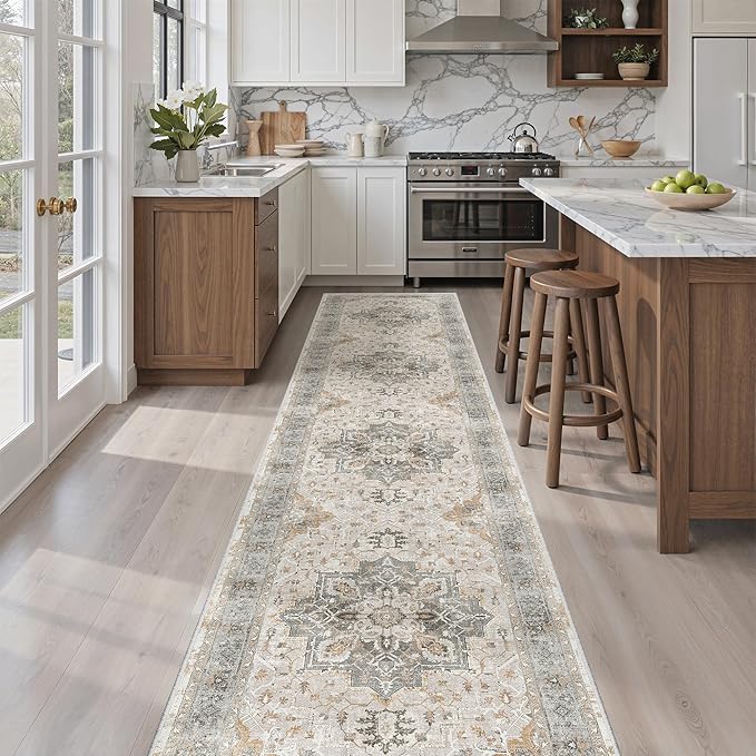 Madane Runner Rugs for Hallway 2x10 Long Washable Non-Slip Hallway Runner Rug Low-Pile Stair Kitchen Runner Soft Throw Carpet for Entrance Living Dining Laundry Room (Light Taupe Brown, 2 x 10)