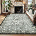 GarveeHome Provence 10x13 Area Rug for Living Room, Botanical Grove Soft Cottagecore Washable Rug for Bedroom Dining Nursery Low-Pile Vintage Large Carpet Gray Fog Green