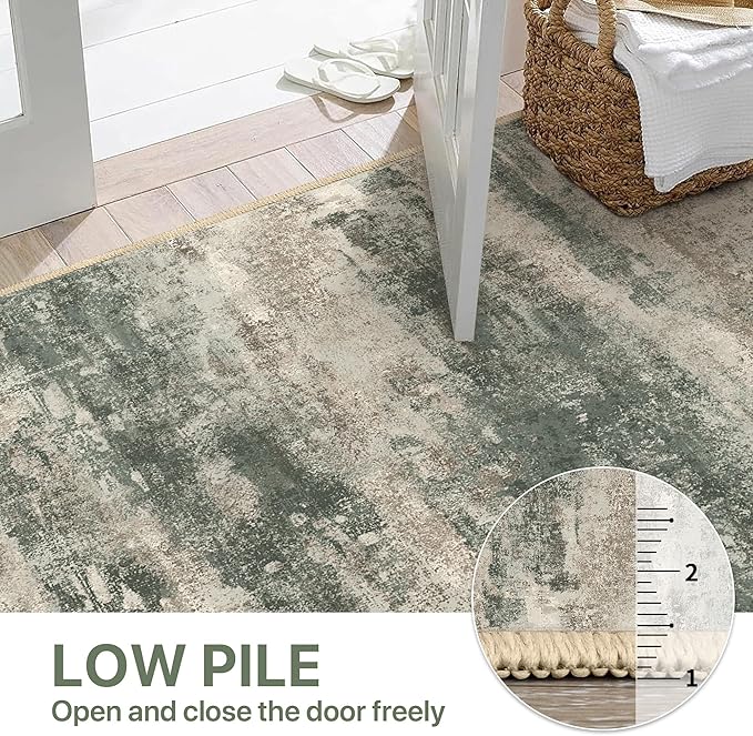 BEIMO Runner Rug for Hallway Kitchen, 2'6"x10' Machine Washable Runners Rug for Entryway, Soft Modern Abstract Throw Rugs, Low Pile Floor Cover with Non Slip Backing, Grey/Dark Green