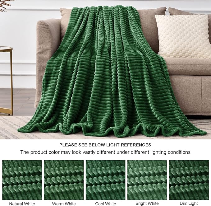 BEDELITE Fleece Blanket Twin Size – 3D Ribbed Jacquard Soft and Warm Decorative Fuzzy Blankets – Cozy, Fluffy, Plush Lightweight Throw Blankets for Couch, Bed, Sofa(Green, 60x80 inches)
