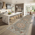 Runner Rug 2x10, Ultra-Thin Kitchen Rugs Non Slip Washable Rugs for Entryway Rug, Kitchen Runner Low Pile Vintage Soft Carpets for Living Room, Bathroom Bedroom (Grey/Brown/Tan,2'x10')