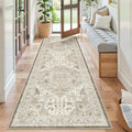 Madane Runner Rug 2'6''x8' Kitchen Runner, Hallway Runner Printed Vintage Washable Rugs Soft Non-Slip Low Pile Runners for Hallways Laundry Room Rug Distressed Rug, Ivory/Brown
