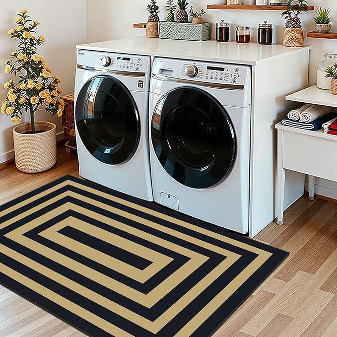 3x5 Modern Entry Rug - Small Washable Indoor Outdoor Mats for Front Door Non-Slip Porch Rug Black Tan Geometric Striped Throw Rugs for Living Room Bedroom Entryway Kitchen Office Porch Decor