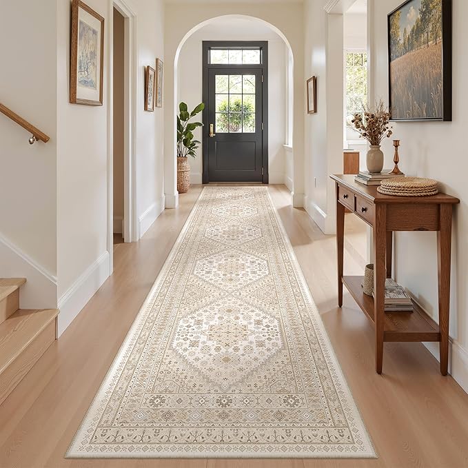 zesthome Washable Runner Rug 2.5x12 - Stain Resistant Entryway Rug,Ultra-Thin Kitchen Rugs, Anti Slip Backing Runner Rugs for Entrance Laundry Room Indoor Hallway (Cream/Beige,2.5'x12')