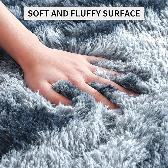 Tepook Soft Fluffy Rugs for Bedroom, 4x6 Area Rug for Living Room, Modern Shaggy Room Rug for Kids Boys Girls, Plush Throw Rugs Indoor Nursery Home Decor Rug with Non-Slip Bottom, Tie-dye Dark Blue