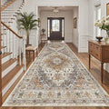 Madane 4x10 Wide Hallway Runner Rug: Washable Soft Rug Runners for Living Room Bedroom, Stain Resistant Low Pile Area Rugs Thin Non Slip Floor Carpet for Ktichen Dining Room (Turmeric/Grey,4x10)