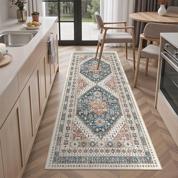 Madane Washable Runner Rug - 2x6 Rug Runners for Hallways 6 Feet Non Slip Vintage Kitchen Runner Rug Ultra-Thin Bathroom Runner Rugs Carpet Laundry Room Bedroom (2x6ft, Navy Blue)