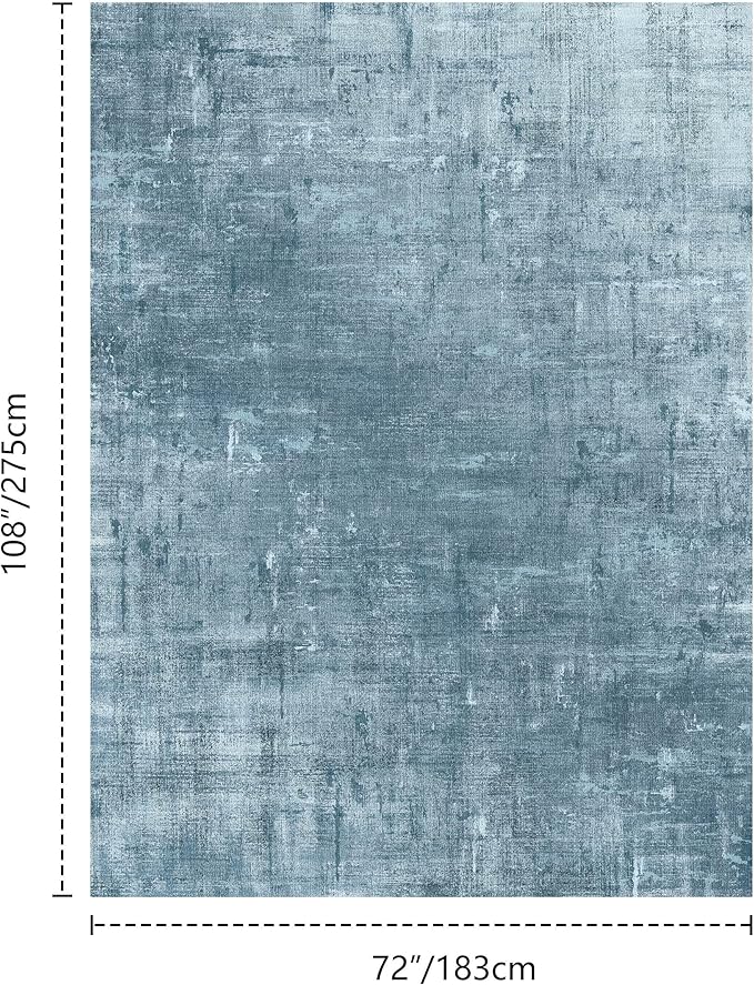 Latte&Fog 6x9 Area Rugs for Living Room Bedroom, Blue Modern Abstract Neutral Washable Rug, Boho Non Slip Low Pile Carpet for Dining Room, Dorm, Classroom, College Dorm, Farmhouse and Kids Room - Blue