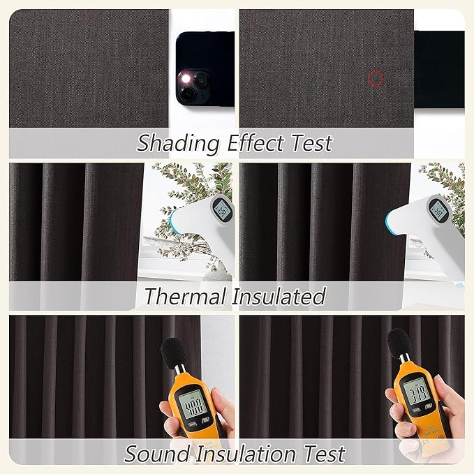 Guken 100% Blackout Curtains 102 Inch Length 2 Panels Set for Living Room Bedroom Back Tab Thermal Insulated Black Out Linen Drapes Room Darkening Cocoa Coffee,52x102