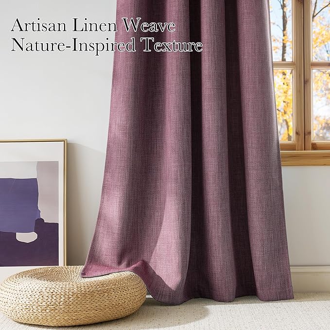 NICETOWN Short Faux Linen Greyish Purple Blackout Curtains 63 inches Long for Kitchen - Privacy Panels for Living Room Bedroom, Modern Farmhouse Style Easy Care Grommet Top, 2 Panels, W42 by L63