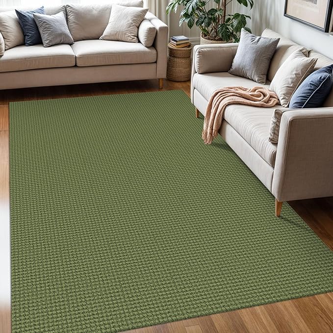KOZYFLY Washable Area Rug 5x7 ft Rubber Backed Non Slip Rugs for Living Room Braided Cotton Bedroom Rug Woven Office Rugs Indoor Floor Carpets for Dining Bedroom Living Room, Bright Green/Earthy Green