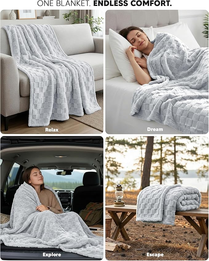 Utopia Bedding Cool Grey Checkered Fleece King Blanket for Couch or Bed, Soft Plush Cozy Blanket for Women and Men, Ultra Comfy Travel-Friendly Bed Throws for Relaxation, 90x102 Inches