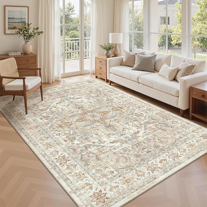 zesthome Area Rugs 6x9, Large Rugs for Living Room, Stain Resistant Washable Rug, Rugs for Bedroom with Non Slip Backing, Ultra-Thin Vintage 6x9 Area Rug