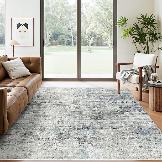Abstract Rug 5x7 Machine Washable Area Indoor Grey Low Pile Non-Slip Foldable Thin Accent Rugs for Bedroom Living Room Dining Room