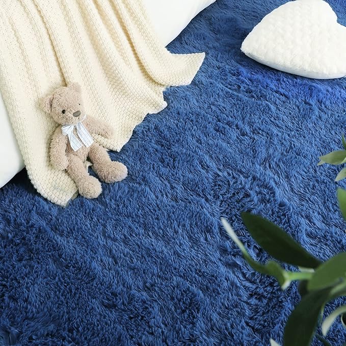 LOCHAS Ultra Soft Indoor Modern Area Rugs Fluffy Living Room Carpets for Children Bedroom Home Decor Nursery Rug 6x9 Feet, Light Navy