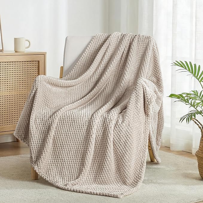 Exclusivo Mezcla Fleece Bed Blanket Queen Size, Super Soft and Warm Blankets for Couch, Sofa and Bed Waffle Textured, Cozy, Fuzzy and Lightweight (Tan, 90x90 Inches)