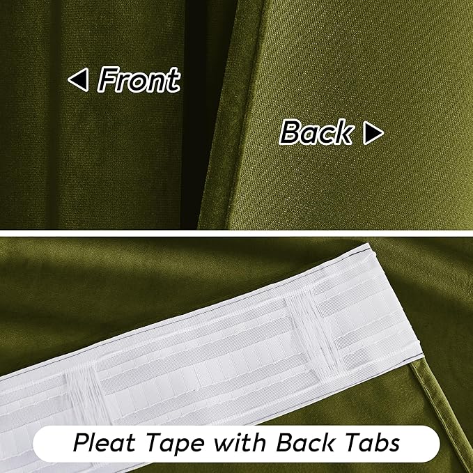 RYB HOME Moss Green Velvet Curtains 84 inches with Hook Belt, Soft Fabric Room Darkening Thermal Insulated Luxurious Home Decor Curtains for Living Room Bedroom, W 42" x L 84", 2 Panels Set