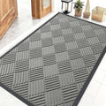 OLANLY Front Door Mat Outside Entrance 47x32, Absorbent, Heavy Duty Sturdy Natural Rubber Doormat Indoor Outdoor, Stain Fade Resistant, Non-Slip Low Profile Floor Mat for Entryway, Modern Gray Diamond