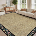 GarveeHome Washable Rugs for Living ROM 8 x 10 Large Area Rug Farmhouse Floral Bordered Bedroom Carpet Indoor Non-Slip Nursery Mat Soft Non Shedding Stain Resistant Carpet for Dining Room, Brown