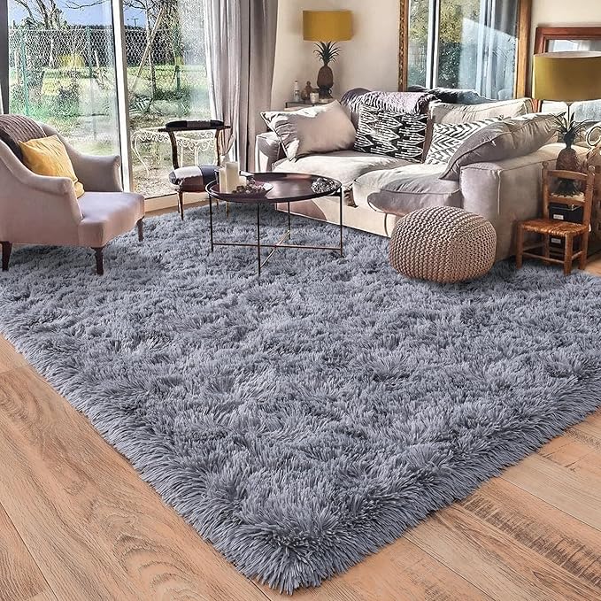 Rugs for Living Room 8x10, Soft Shaggy Modern Shag Area Rug for Bedroom, Upgrade Non-Slip Plush Fluffy Carpet for Kids Boys Girls Room Home Decor Aesthetic, Grey