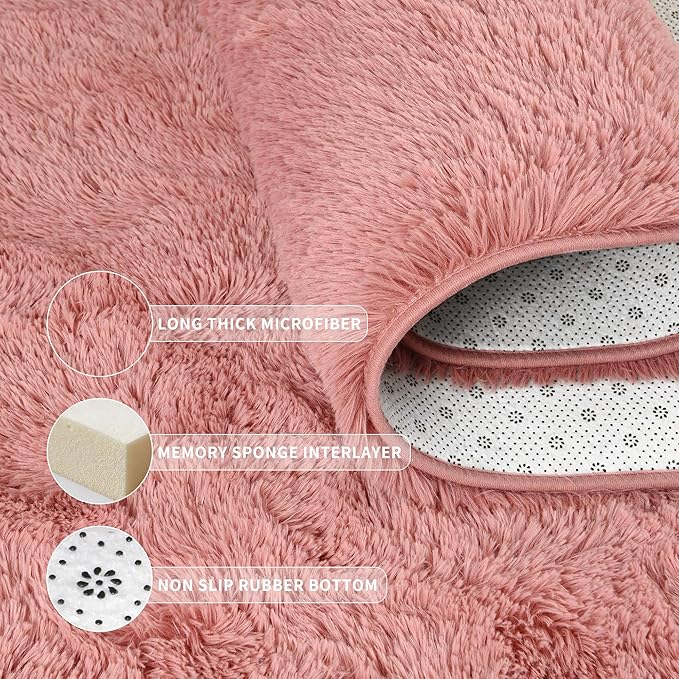 Tepook Super Soft Fluffy Rugs for Bedroom, Shag 5x8 Area Rugs for Living Room, Modern Shaggy Rug Fuzzy Carpets for Kids, Plush Indoor Nursery Home Decor Rug with Non-Slip Bottom, Blush