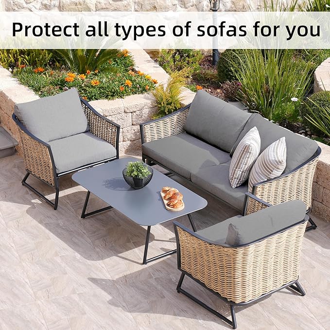 8Pcs Stretch Patio Cushion Covers,Outdoor Couch Covers Replacement,Outdoor Couch & Sofa Slipcovers,for Patio Furniture Cushion Covers,Washable Reusable Furniture Protector (Gray, Cover Only)