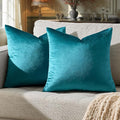 GIGIZAZA Decorative Throw Pillow Covers 18 x 18,Set of 2 Sofa Cushion Teal Peacock Green Pillow Covers,Velvet Pillow Square Cushion Covers