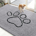 OLANLY Dog Door Mat for Muddy Paws 48x30, Paw Print Design, Absorbs Moisture and Dirt, Non-Slip Washable Doormat, Quick Dry Chenille Mud Mat for Dogs, Entry Indoor Entryway Carpet, Light Grey