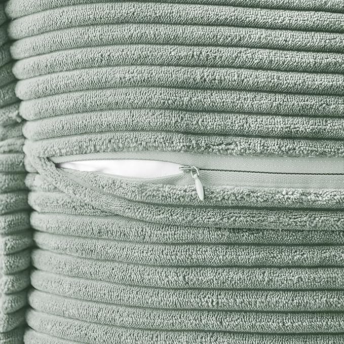 MIULEE Spring Decorative Throw Pillow Covers for Couch Bed Livingroom 16x16 Inch Set of 2 Greyish Green Boho Accent Throw Pllows Broadside Striped Patchwork Soft Corduroy Summer Pillowcases