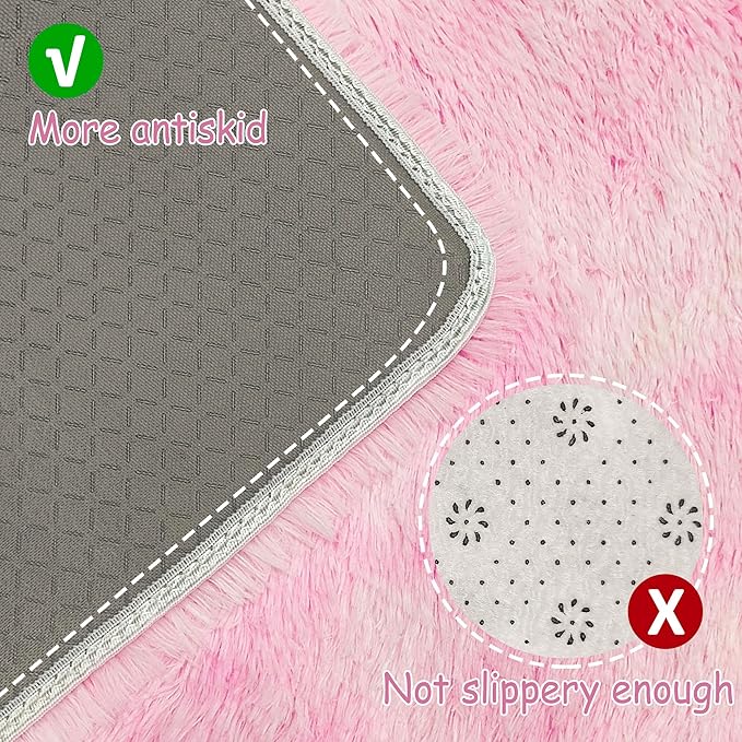 Super Soft Fluffy Living Room Area Rug 2x8 ft Tie-Dyed Light Pink Shaggy Furry Carpet Washable Non-Slip Floor Rugs Bedroom Bedside Nursery Kawaii Rug Fuzzy Girls Dorm Home Decor Aesthetic
