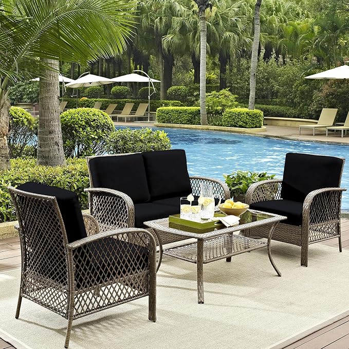 8Pcs Outdoor Cushion Covers, Patio Cushion Covers,Stretch Elastic Slipcovers, Replacement Washable & Reusable Furniture Protector for Patio Couch (Black,Cover Only)