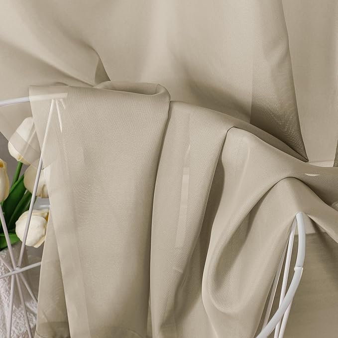 OVZME Taupe Sheer Curtains 63 Inches Long 2 Panels - Soft Light Filtering Window Sheer Panels for Living Room/Bedroom, Top Dual Rod Pocket, 1 Pair, Each 42Wx63L Inches