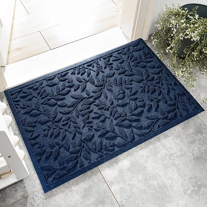 Blue Leaves Outdoor Indoor Entrance Doormats, Absorbent Durable Heavy Duty Welcome Front Door Mat,Thick Natural Rubber Back,Easy Clean Entryway Mat 23x35 Inch, Low Profile